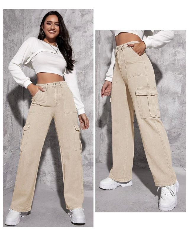 Combo of 2 Jeans (Cargo + High Waist Knee Cut Denim)