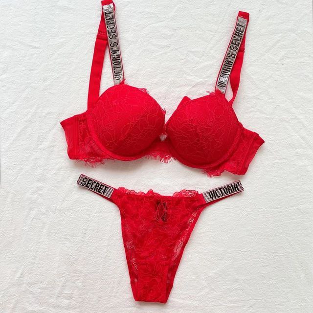 Radiant Allure Shine-Strap Lace Push-Up Bra & Panty Set