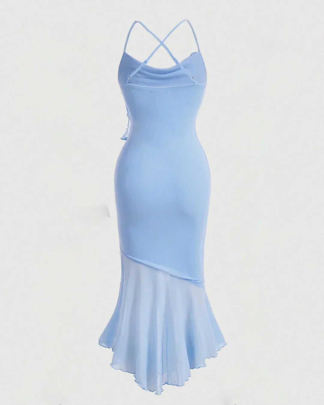 Solid Color High Low Blue Mesh Cami Dress