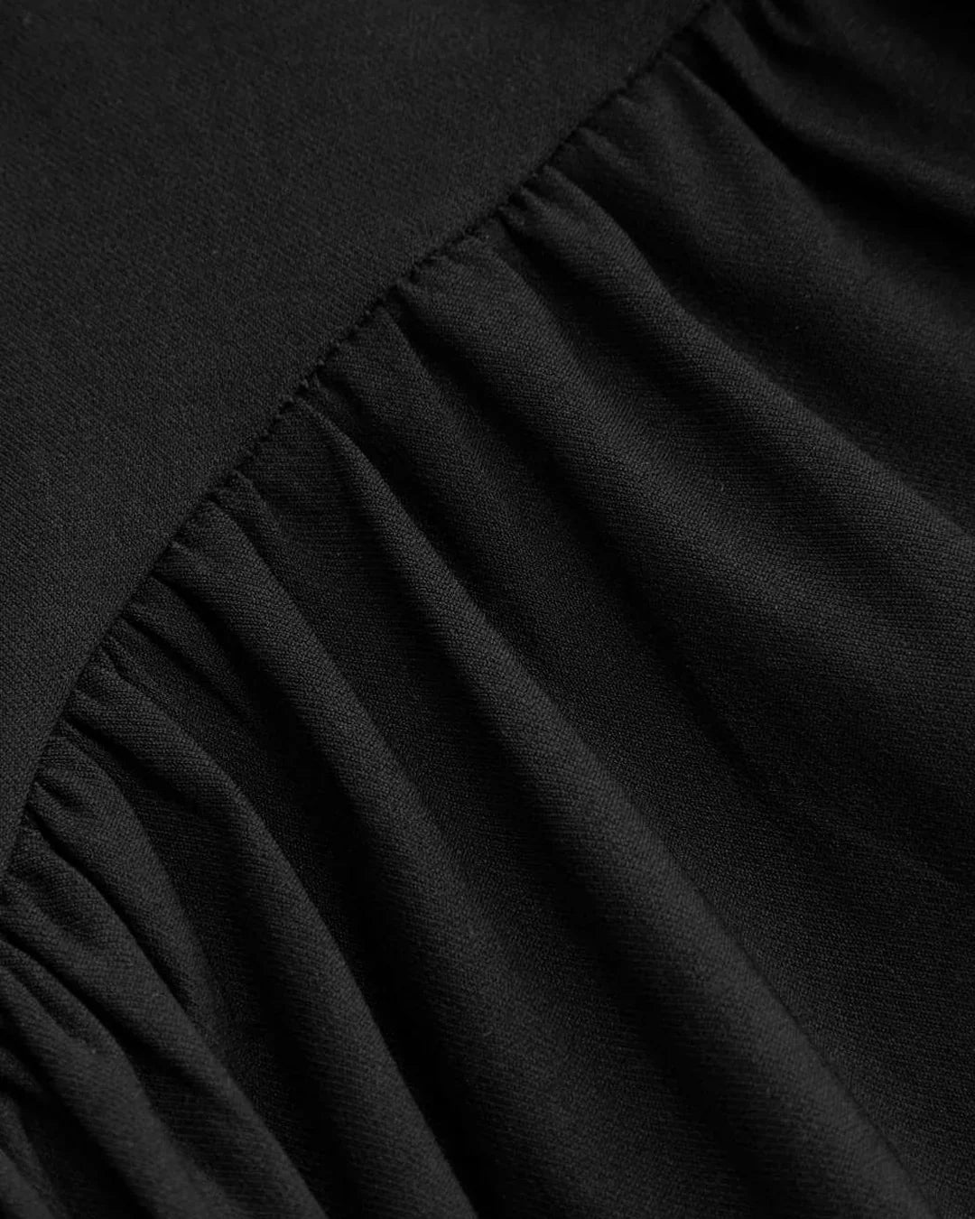 V-neck Solid Knotted Ruffle Halter Mini Black Dress