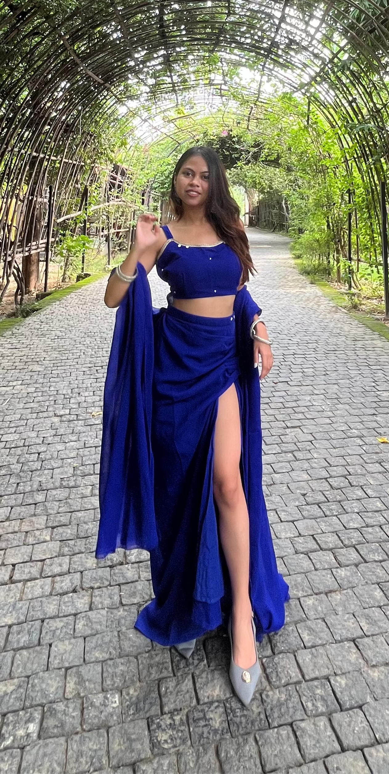 Desi Drizzle Wear In Saree Blue Dress