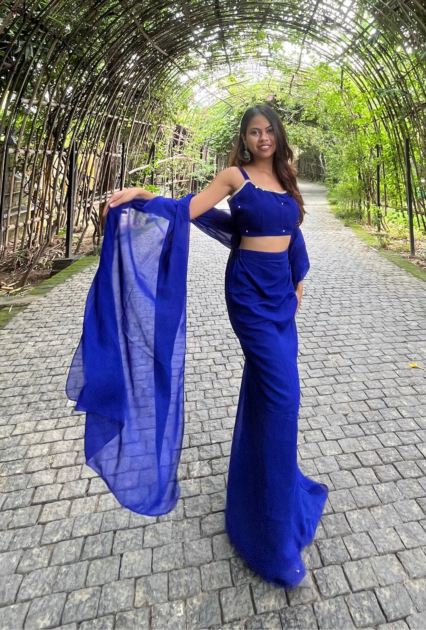 Desi Drizzle Wear In Saree Blue Dress
