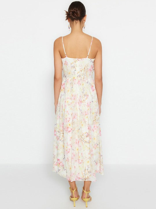 Floral Print Shoulder Straps Fit & Flare Maxi Dress