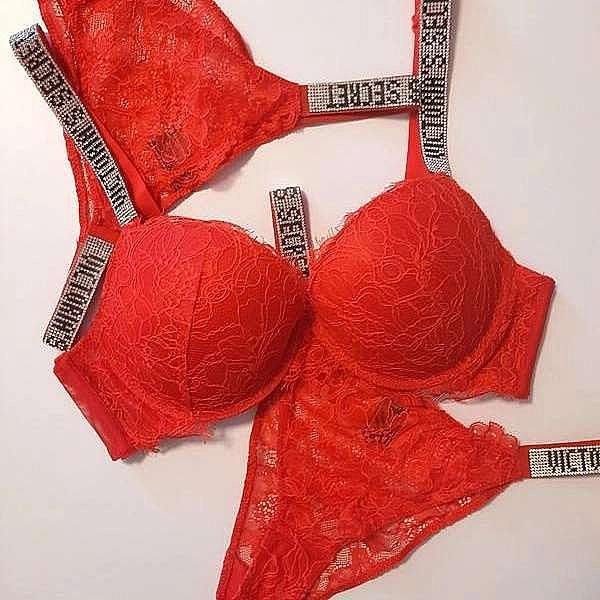 Radiant Allure Shine-Strap Lace Push-Up Bra & Panty Set